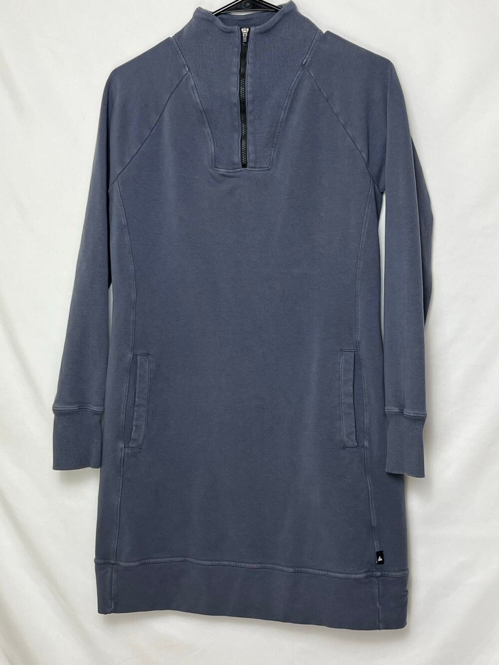 American Giant Moto Women S Blue Sporty Athleisure ¼-Zip Mini Dress w/ Pockets
